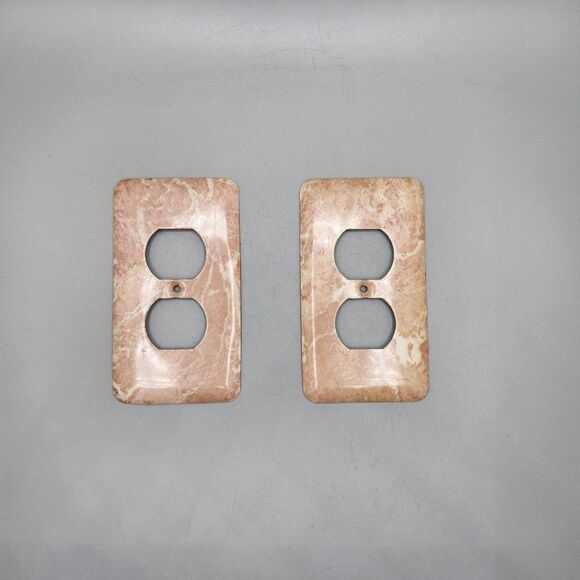 Metal 3D Outlet Wall Plate Cover Tan Marble Look Lot of 2 Bathroom Kitchen - Picture 1 of 4